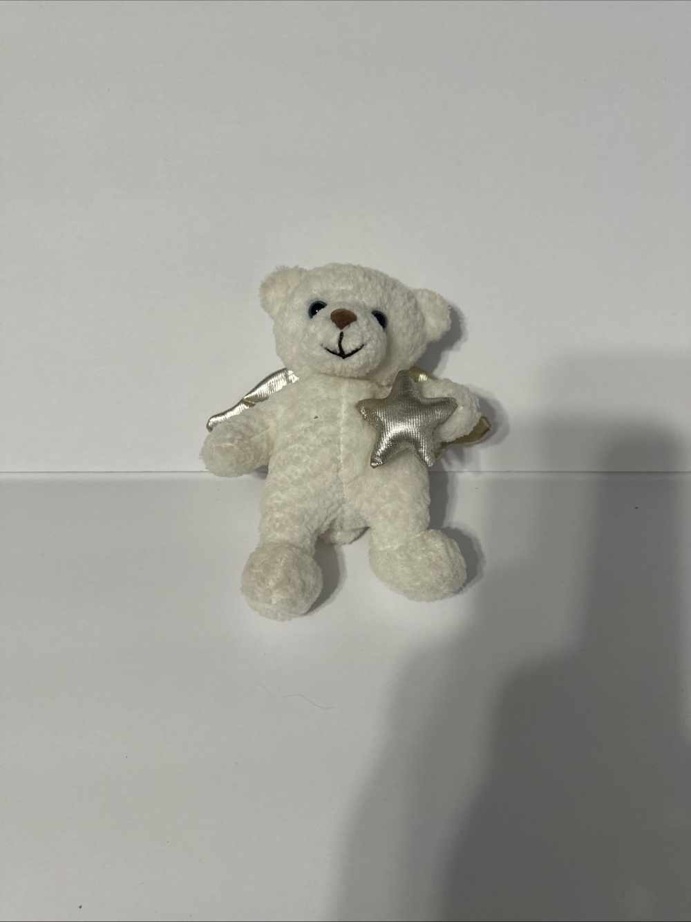 GUND 4” Plush White Teddy Bear "Angel Face" #8815 w/wings and star, vintage